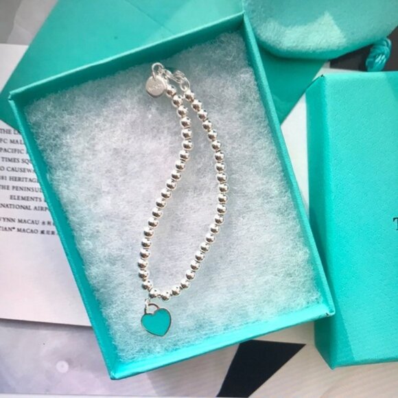 Silver and Blue Beaded Bracelet with Turquoise Accent - Picture 1 of 5